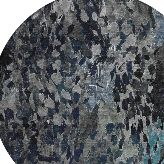 8' Pewter And Gray Round Abstract Washable Indoor Outdoor Area Rug Photo 3