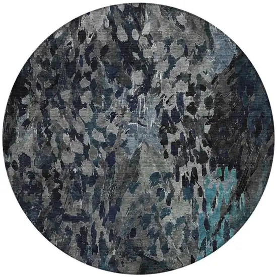 8' Pewter And Gray Round Abstract Washable Indoor Outdoor Area Rug Photo 4