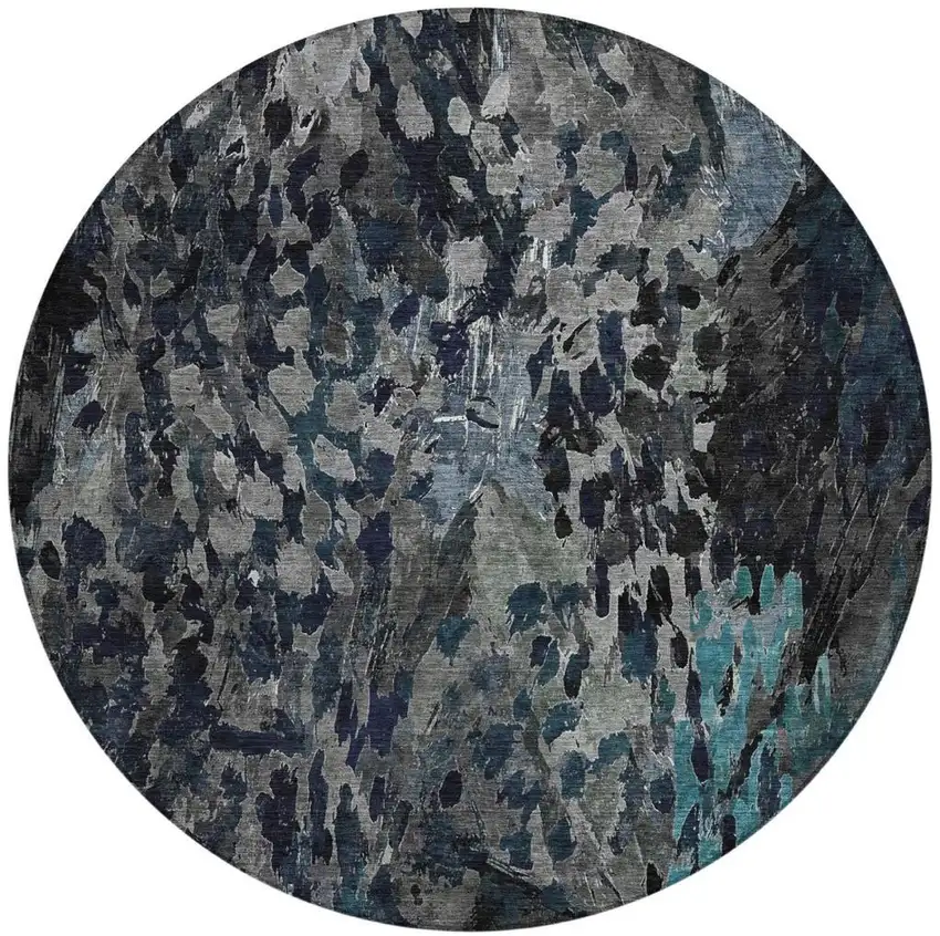 8' Pewter And Gray Round Abstract Washable Indoor Outdoor Area Rug Photo 4