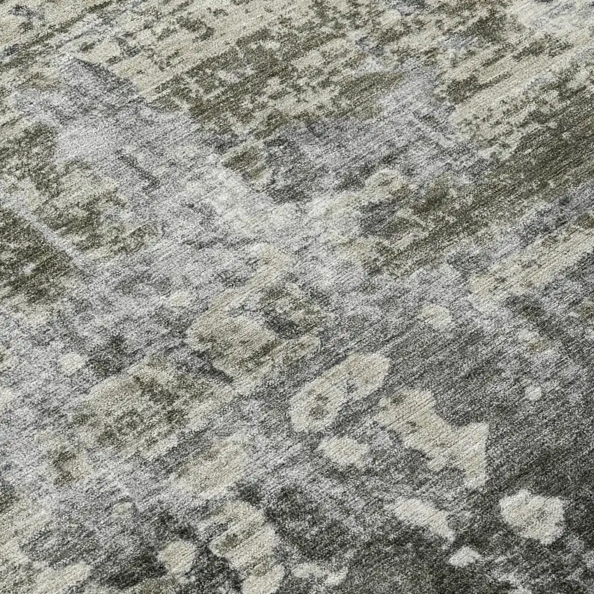 8' Pewter And Gray Round Abstract Washable Indoor Outdoor Area Rug Photo 6