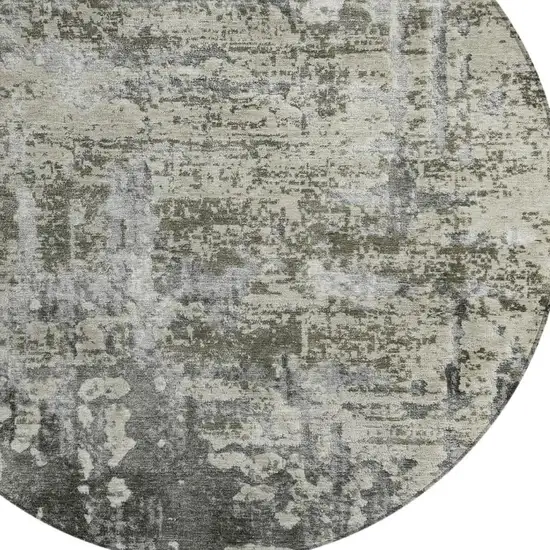 8' Pewter And Gray Round Abstract Washable Indoor Outdoor Area Rug Photo 3