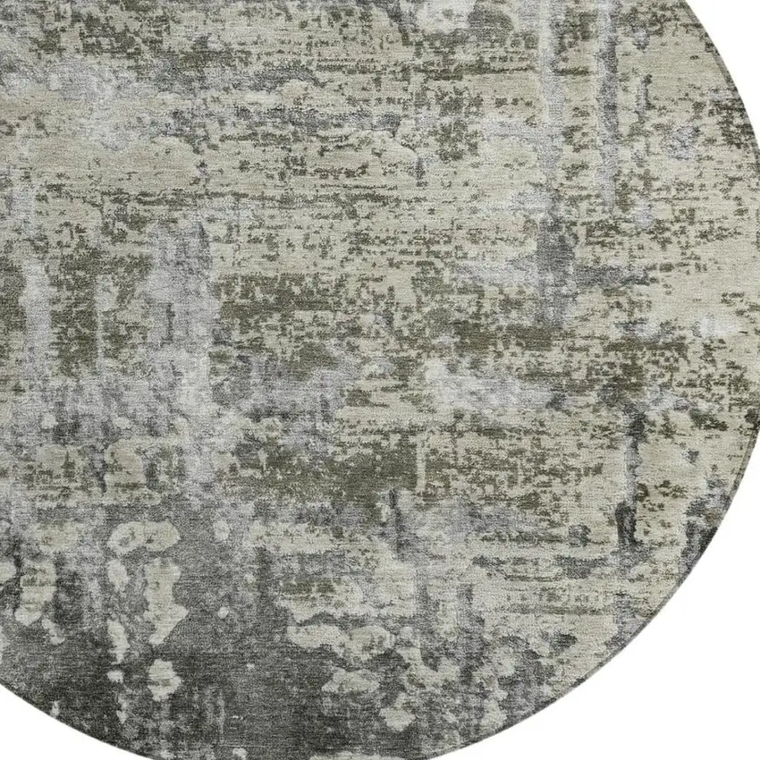 8' Pewter And Gray Round Abstract Washable Indoor Outdoor Area Rug Photo 3