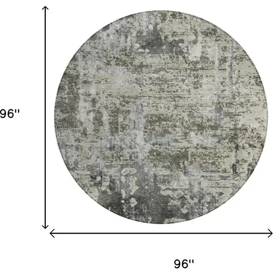8' Pewter And Gray Round Abstract Washable Indoor Outdoor Area Rug Photo 7