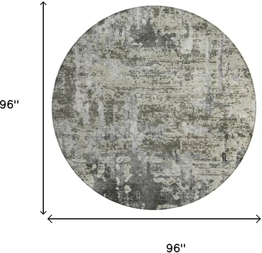 8' Pewter And Gray Round Abstract Washable Indoor Outdoor Area Rug Photo 7