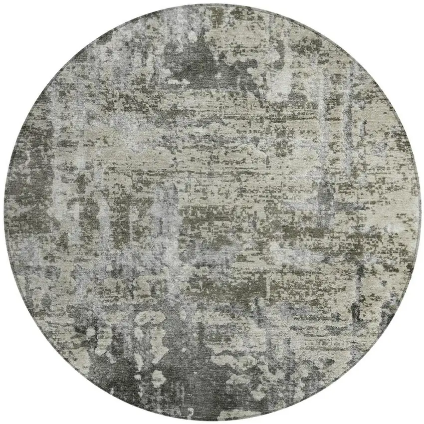 8' Pewter And Gray Round Abstract Washable Indoor Outdoor Area Rug Photo 4