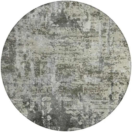 8' Pewter And Gray Round Abstract Washable Indoor Outdoor Area Rug Photo 2