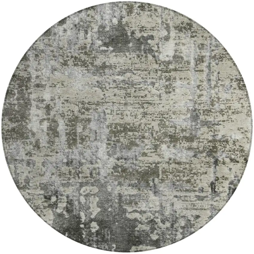 8' Pewter And Gray Round Abstract Washable Indoor Outdoor Area Rug Photo 2