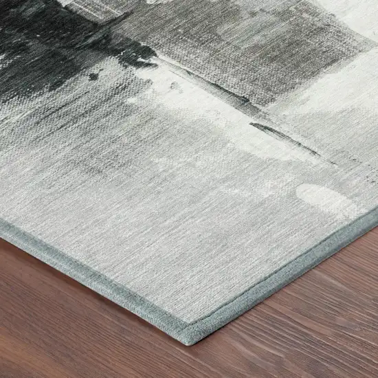 8' Pewter And Gray Round Abstract Washable Indoor Outdoor Area Rug Photo 5