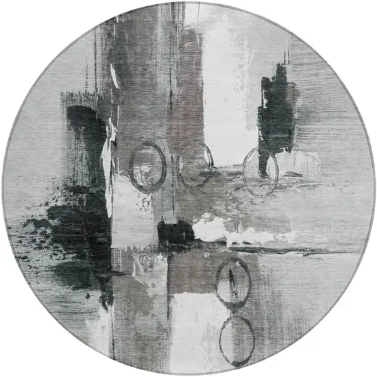 8' Pewter And Gray Round Abstract Washable Indoor Outdoor Area Rug Photo 2