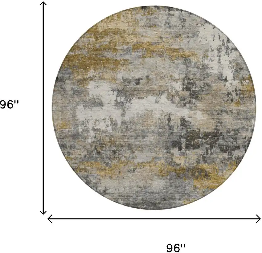 8' Pewter And Gray Round Abstract Washable Indoor Outdoor Area Rug Photo 5