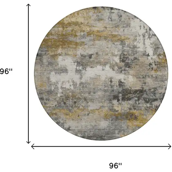 8' Pewter And Gray Round Abstract Washable Indoor Outdoor Area Rug Photo 5