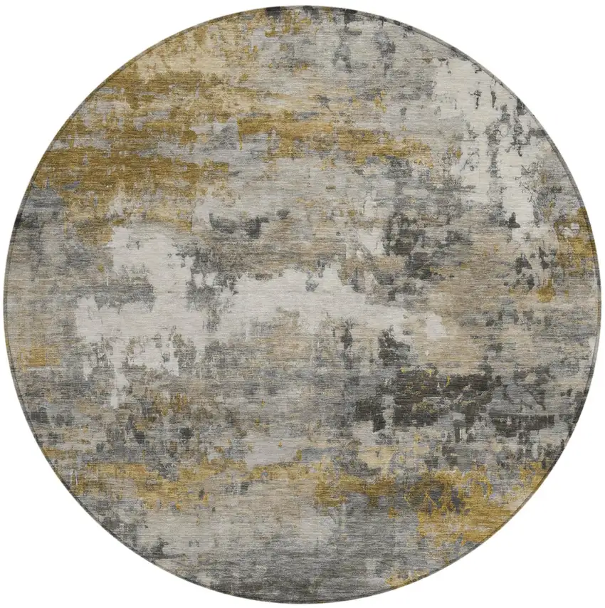 8' Pewter And Gray Round Abstract Washable Indoor Outdoor Area Rug Photo 2