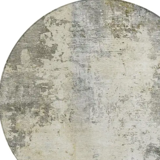 8' Pewter And Gray Round Abstract Washable Indoor Outdoor Area Rug Photo 5