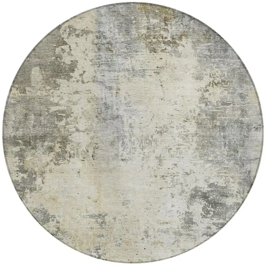8' Pewter And Gray Round Abstract Washable Indoor Outdoor Area Rug Photo 4