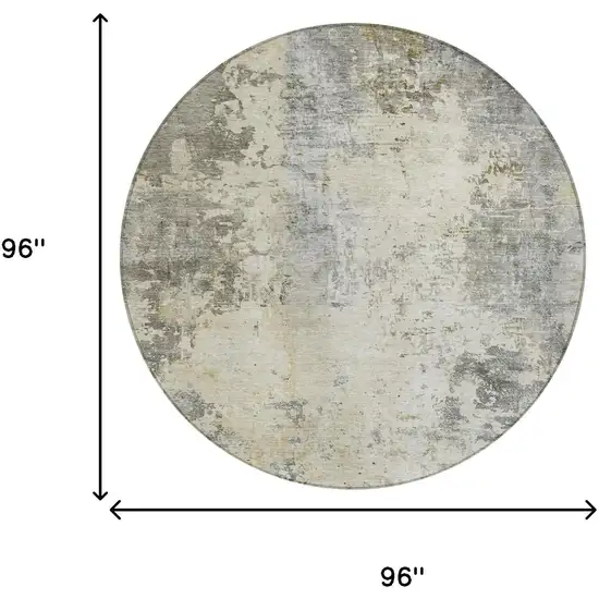 8' Pewter And Gray Round Abstract Washable Indoor Outdoor Area Rug Photo 8