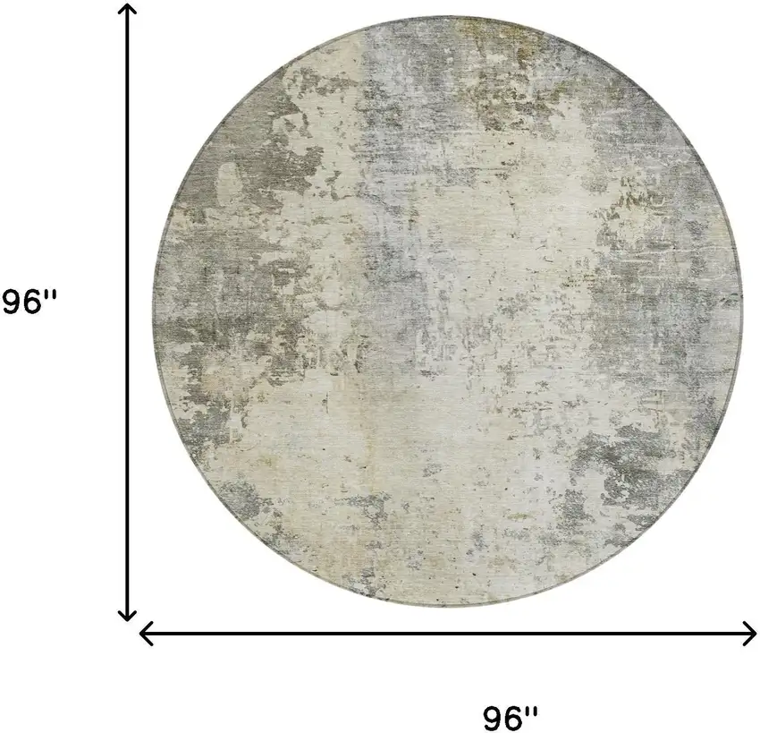 8' Pewter And Gray Round Abstract Washable Indoor Outdoor Area Rug Photo 8