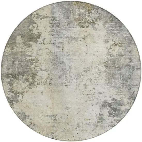 8' Pewter And Gray Round Abstract Washable Indoor Outdoor Area Rug Photo 2