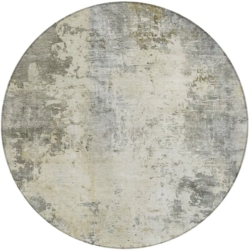 8' Pewter And Gray Round Abstract Washable Indoor Outdoor Area Rug Photo 2