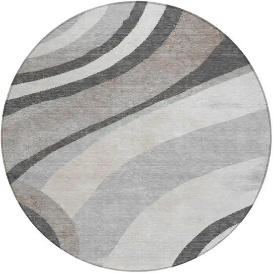 8' Pewter And Gray Round Abstract Washable Indoor Outdoor Area Rug Photo 4