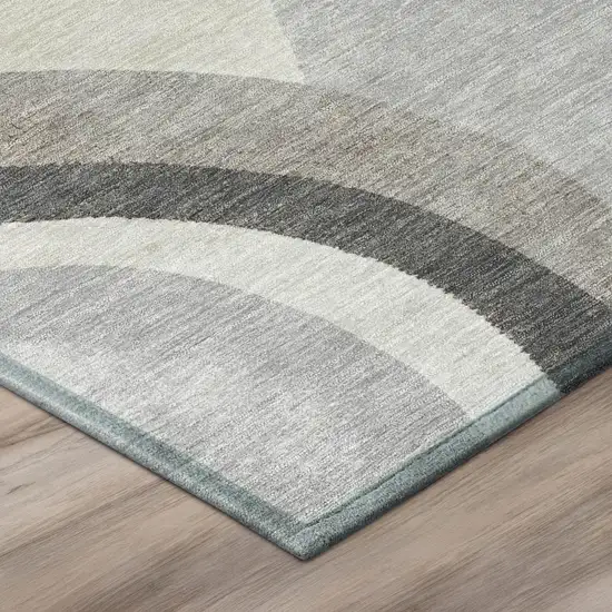 8' Pewter And Gray Round Abstract Washable Indoor Outdoor Area Rug Photo 5