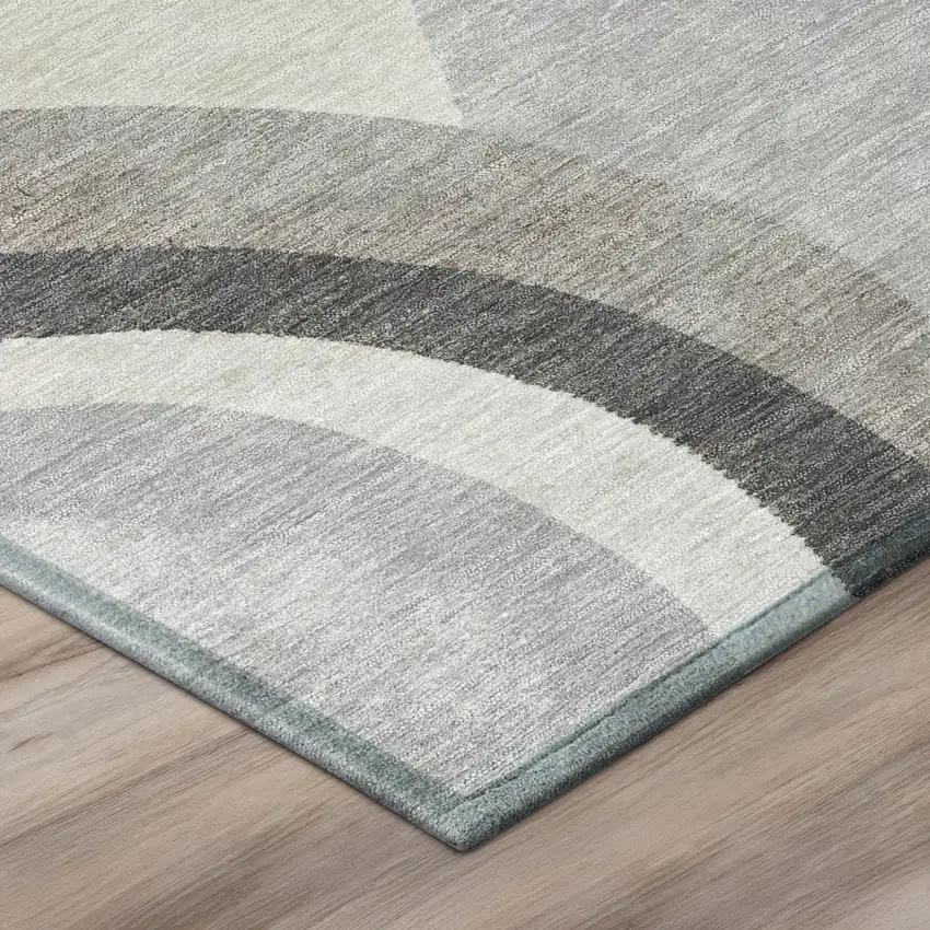 8' Pewter And Gray Round Abstract Washable Indoor Outdoor Area Rug Photo 5