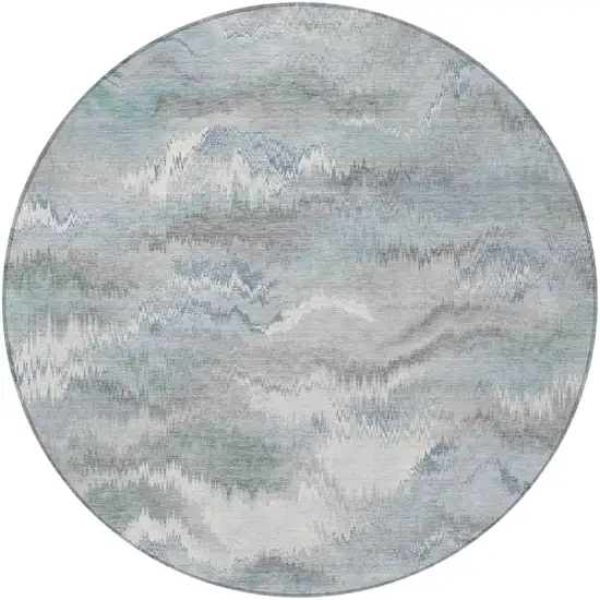 8' Pewter And Gray Round Abstract Washable Indoor Outdoor Area Rug Photo 3