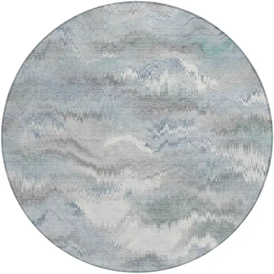 8' Pewter And Gray Round Abstract Washable Indoor Outdoor Area Rug Photo 2