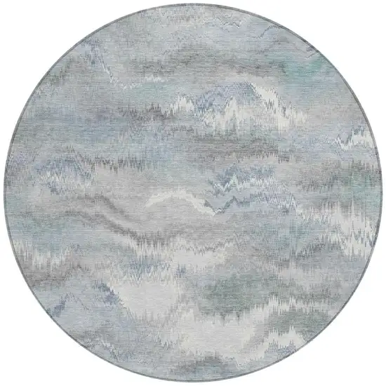 8' Pewter And Gray Round Abstract Washable Indoor Outdoor Area Rug Photo 1