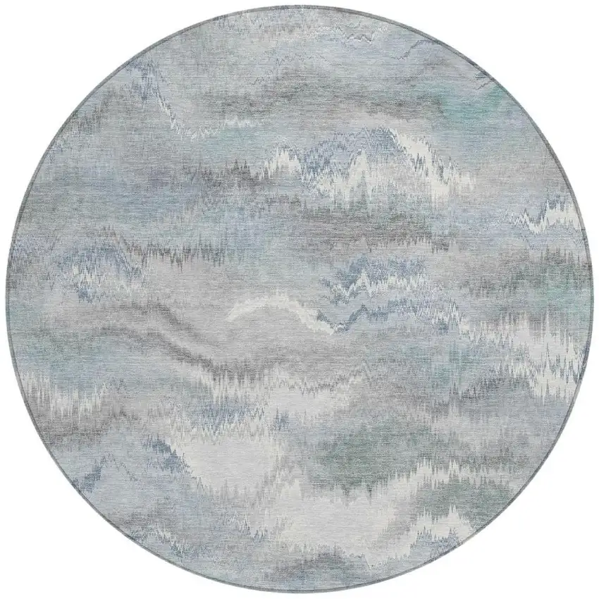 8' Pewter And Gray Round Abstract Washable Indoor Outdoor Area Rug Photo 1