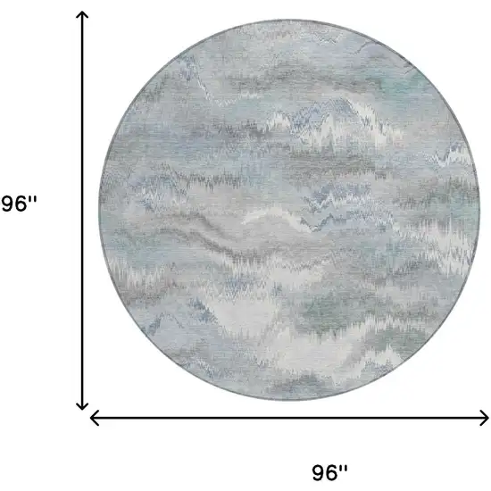 8' Pewter And Gray Round Abstract Washable Indoor Outdoor Area Rug Photo 6