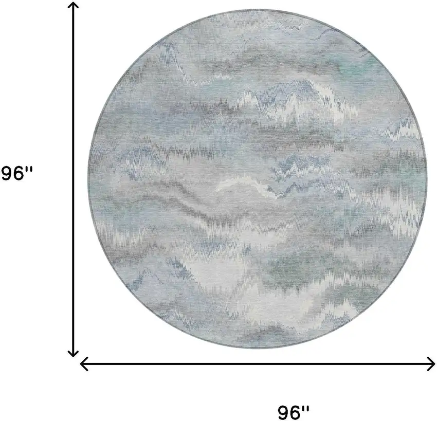 8' Pewter And Gray Round Abstract Washable Indoor Outdoor Area Rug Photo 6