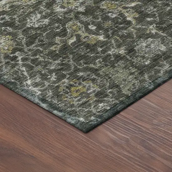 8' Pewter And Gray Round Damask Washable Indoor Outdoor Area Rug Photo 8