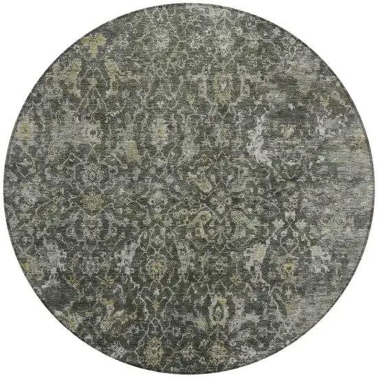 8' Pewter And Gray Round Damask Washable Indoor Outdoor Area Rug Photo 3