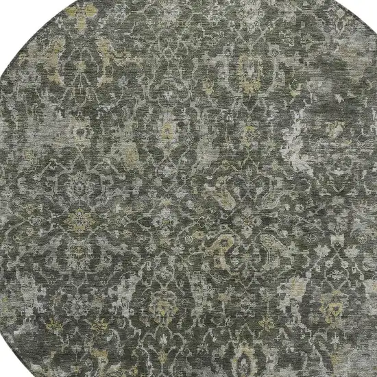 8' Pewter And Gray Round Damask Washable Indoor Outdoor Area Rug Photo 2