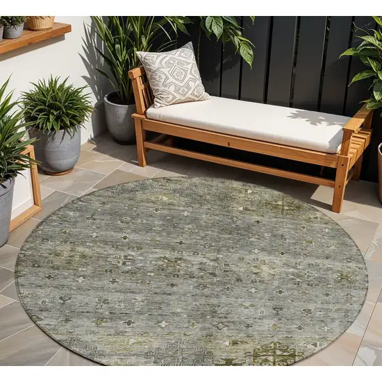 8' Pewter And Gray Round Floral Washable Indoor Outdoor Area Rug Photo 1
