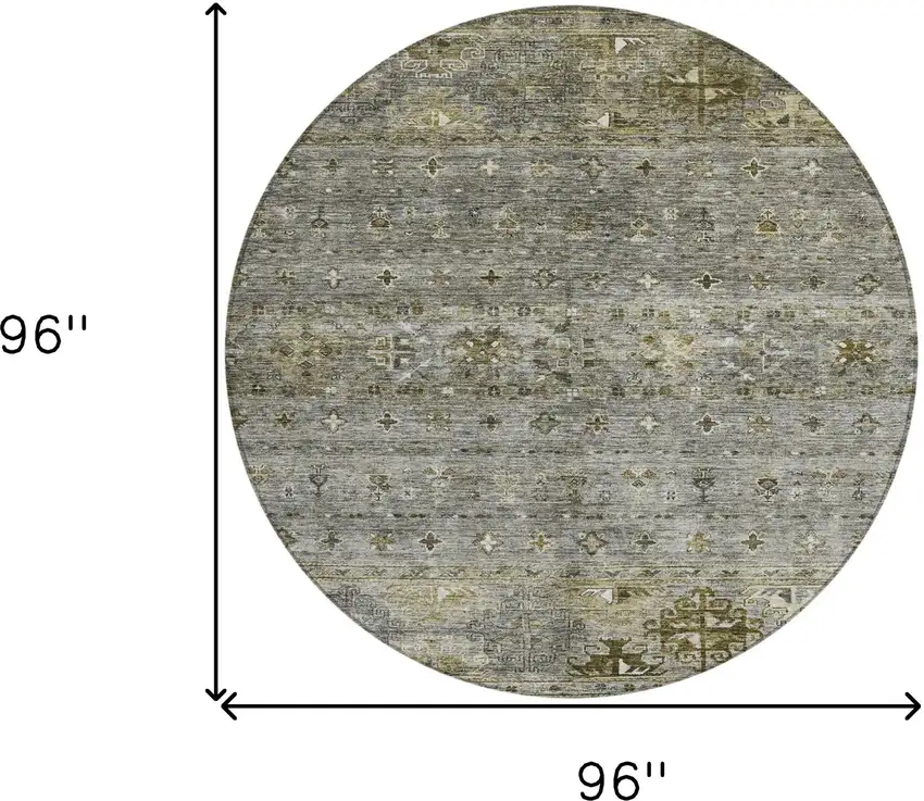 8' Pewter And Gray Round Floral Washable Indoor Outdoor Area Rug Photo 3