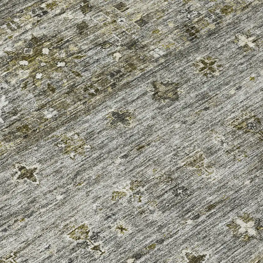 8' Pewter And Gray Round Floral Washable Indoor Outdoor Area Rug Photo 8