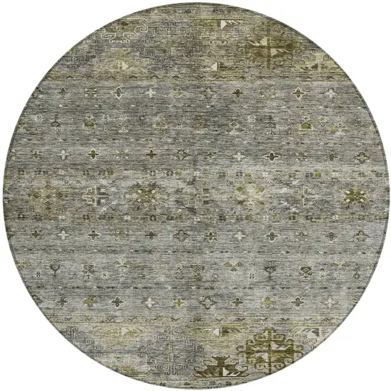 8' Pewter And Gray Round Floral Washable Indoor Outdoor Area Rug Photo 2
