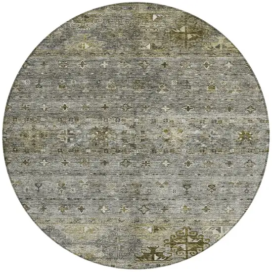 8' Pewter And Gray Round Floral Washable Indoor Outdoor Area Rug Photo 5