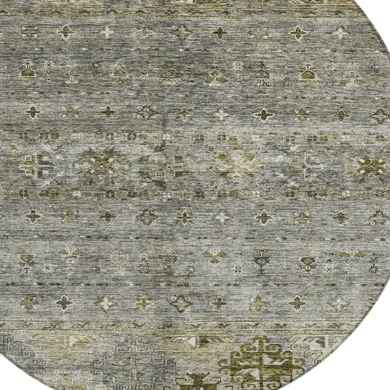 8' Pewter And Gray Round Floral Washable Indoor Outdoor Area Rug Photo 4