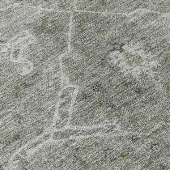 8' Pewter And Gray Round Floral Washable Indoor Outdoor Area Rug Photo 9