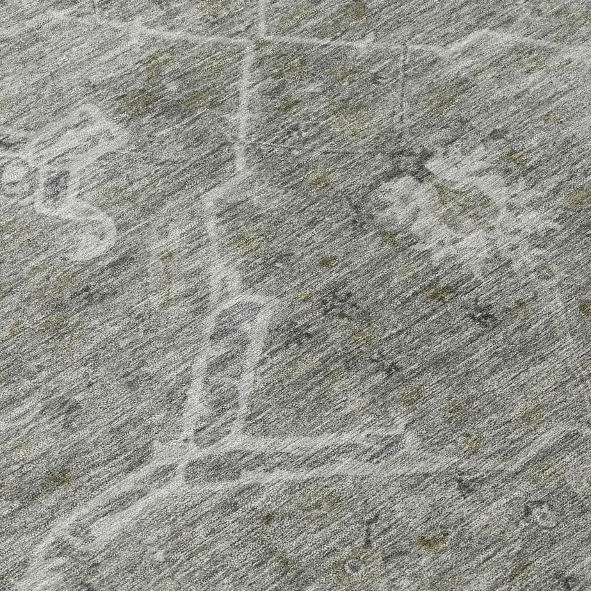 8' Pewter And Gray Round Floral Washable Indoor Outdoor Area Rug Photo 9