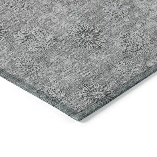 8' Pewter And Gray Round Floral Washable Indoor Outdoor Area Rug Photo 5