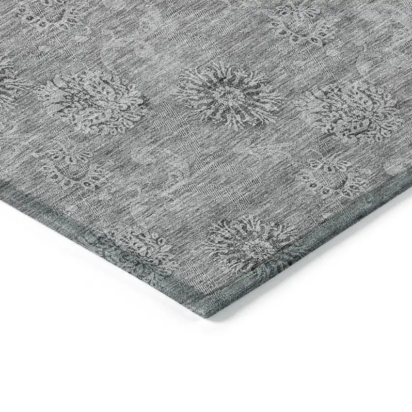 8' Pewter And Gray Round Floral Washable Indoor Outdoor Area Rug Photo 5