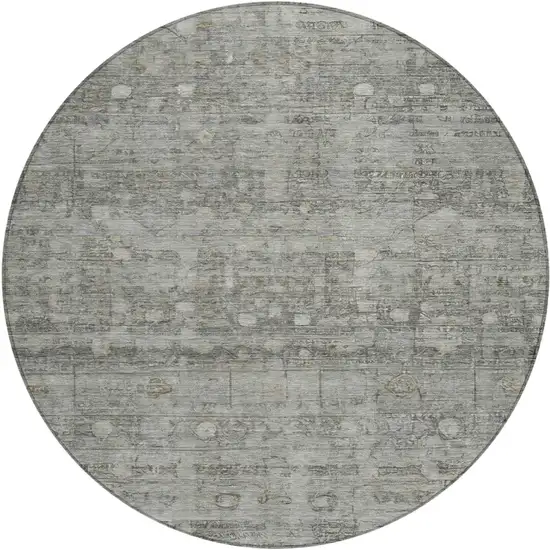 8' Pewter And Gray Round Geometric Washable Indoor Outdoor Area Rug Photo 1
