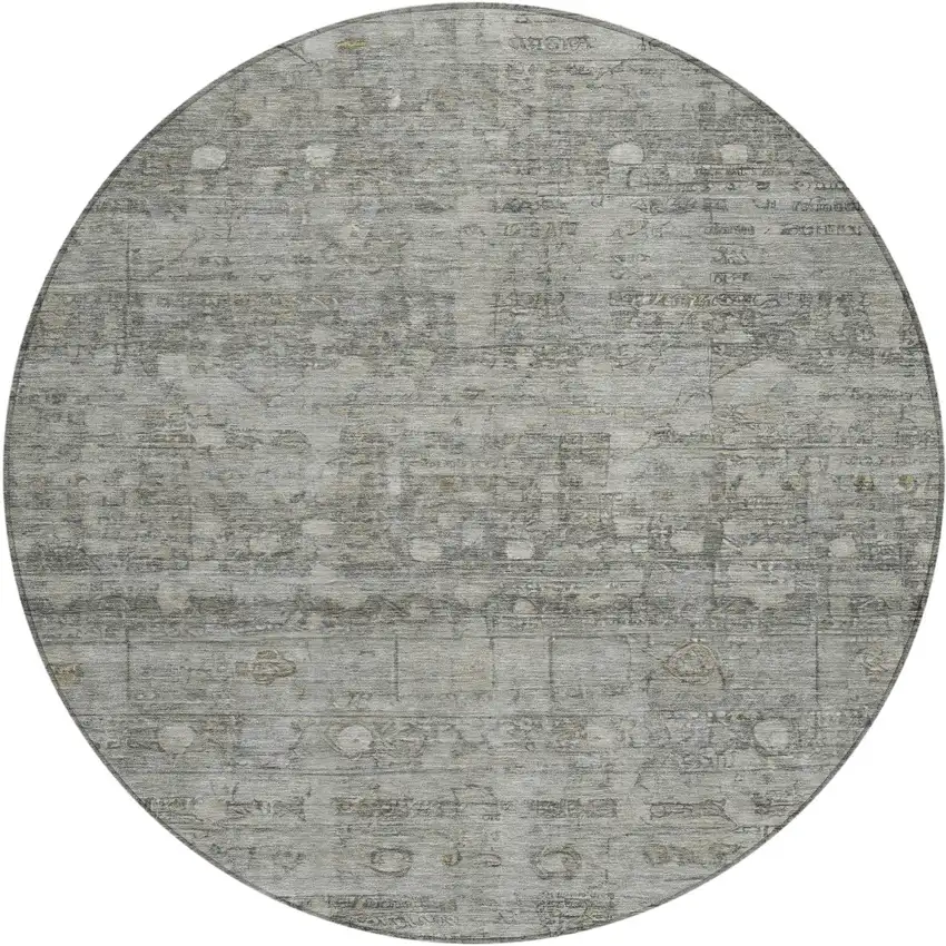 8' Pewter And Gray Round Geometric Washable Indoor Outdoor Area Rug Photo 1