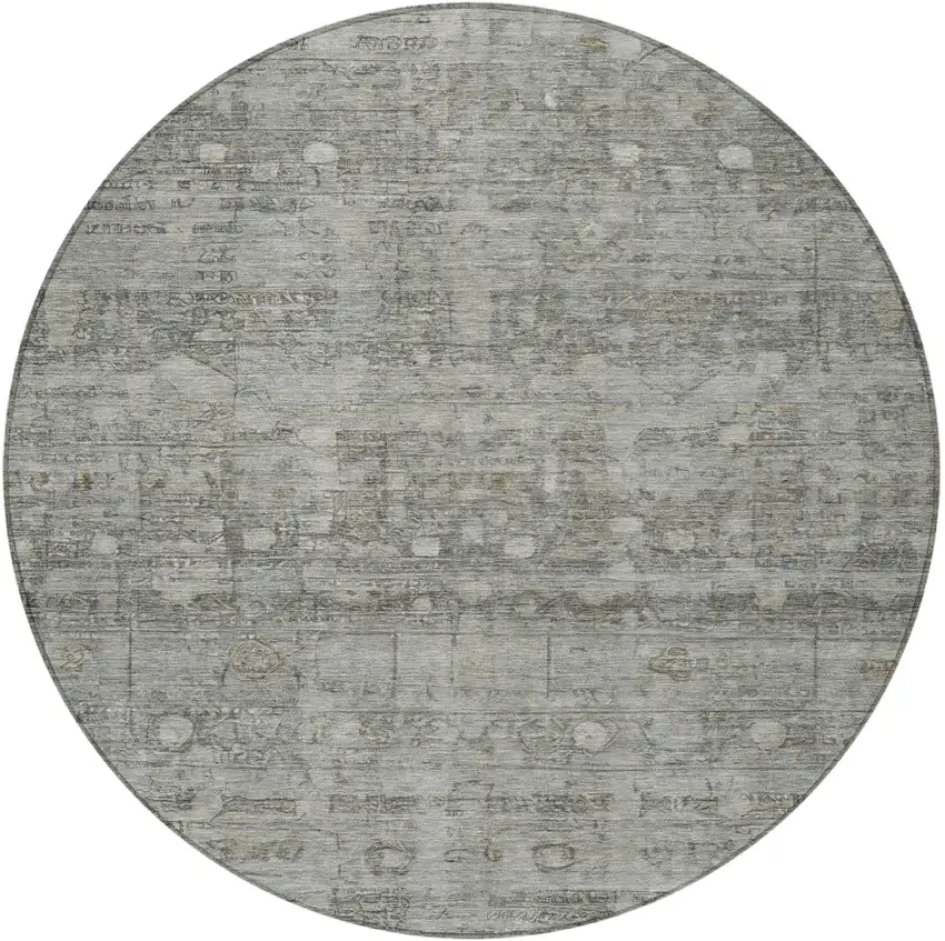 8' Pewter And Gray Round Geometric Washable Indoor Outdoor Area Rug Photo 4
