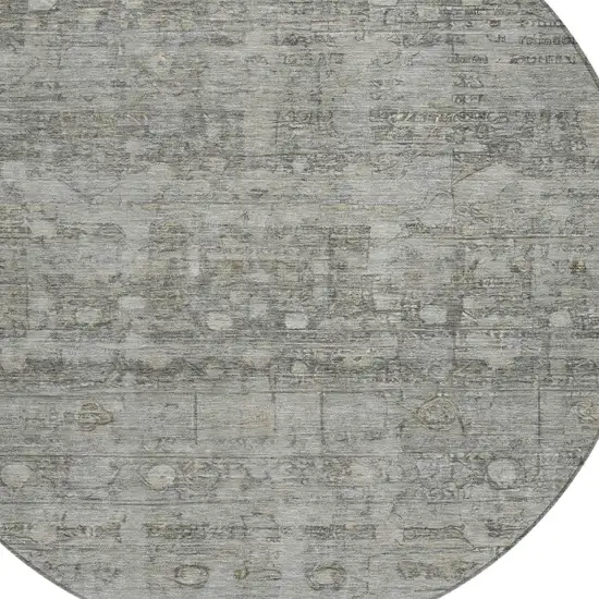 8' Pewter And Gray Round Geometric Washable Indoor Outdoor Area Rug Photo 8