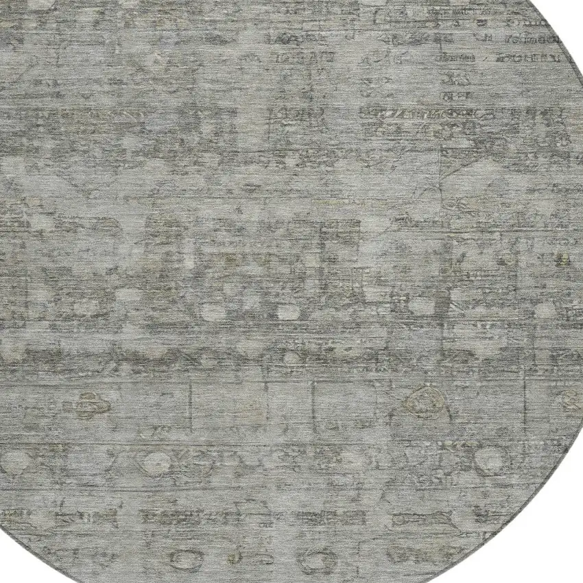 8' Pewter And Gray Round Geometric Washable Indoor Outdoor Area Rug Photo 8
