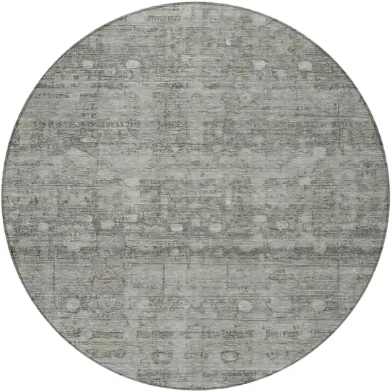 8' Pewter And Gray Round Geometric Washable Indoor Outdoor Area Rug Photo 3